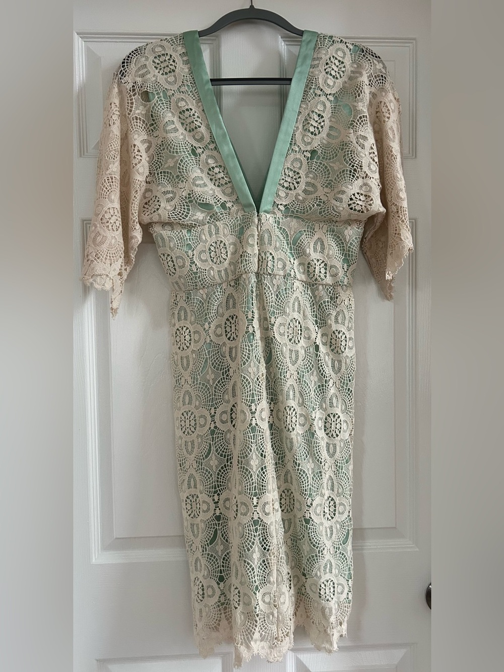 bebe Cream Crochet Dress with Mint Lining
